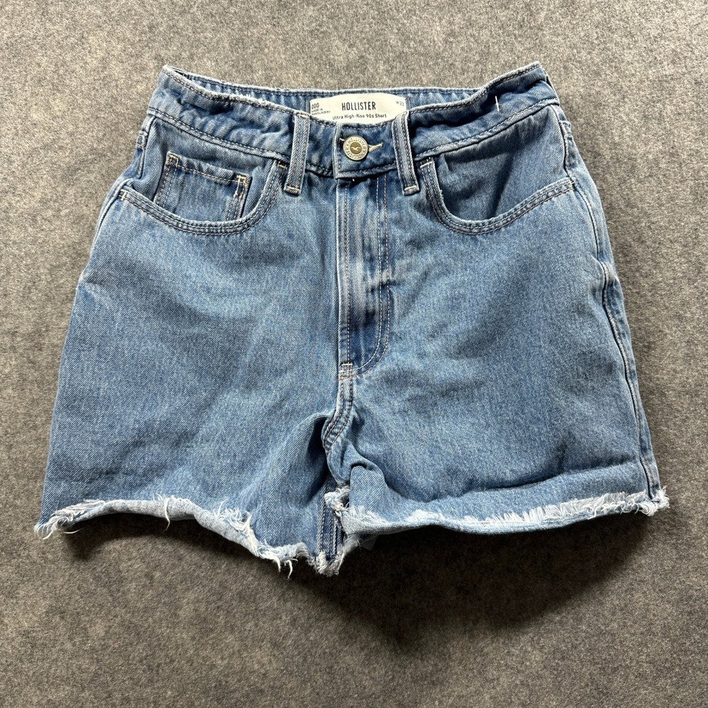 Hollister Denim Shorts Womens 000 W23 Blue Ultra High-Rise 90s Raw Hem Cutoff